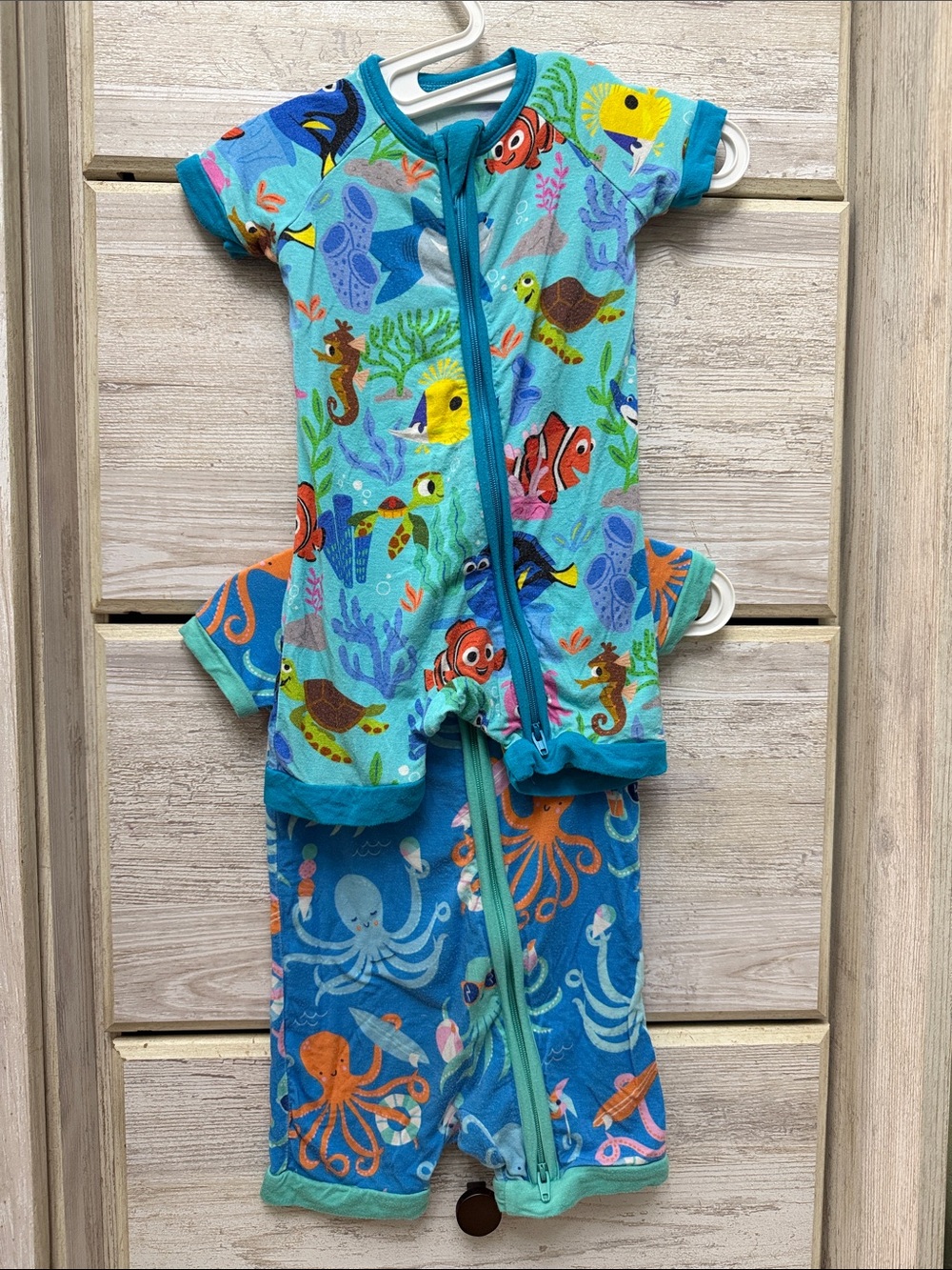 Little Sleepies Bamboo Shorty Romper Bundle 3-6 octopus party and Nemo’s reef